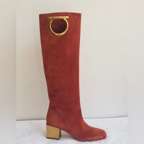 New with box SALVATORE FERRAGAMO Suede Knee High Boots - Picture 10 of 11
